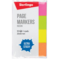 Флажки-закладки Berlingo 'Ultra Sticky', 20*50мм, 50л*4 неоновых цвета, 4 шт/в уп