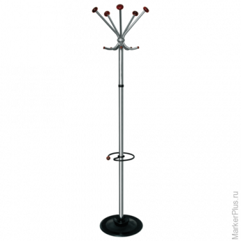 Вешалка-стойка "Квинтет ТМК-1", 1,93 м, диск 39 см, 5 крючков + место для зонтов, металл, хром/черна