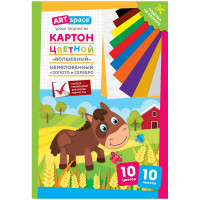 Картон цветной A4, ArtSpace, 10л., 10цв., 'Волшебный. Лошадка' (золото, серебро), немелов. в папке