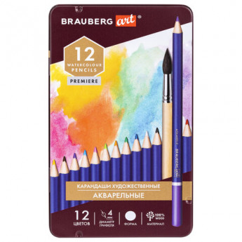 (СКОРО ПРИДЕТ) Карандаши цветные акварельные худож.BRAUBERG ART CLASSIC, 12 цветов, грифель 4 мм, ме