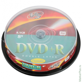 Диски DVD+R VS 8,5 Gb 8x, КОМПЛЕКТ 10 шт., Cake Box, двухслойный, VSDVDPRDLCB1002, комплект 10 шт