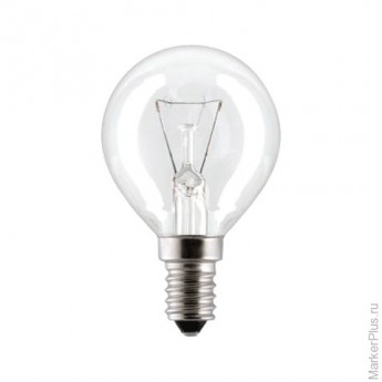 Лампа накаливания PHILIPS P45 CL E14, 60 Вт, шарообразная, прозрачная, колба d = 45 мм, цоколь E14, 066992