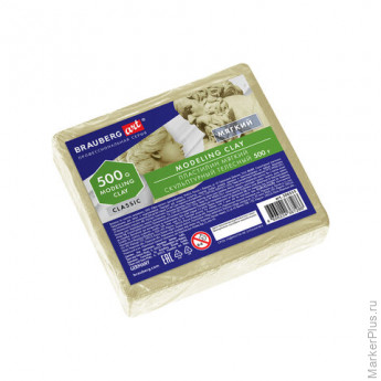 Пластилин скульптурный BRAUBERG ART CLASSIC, телесный, 0,5 кг, мягкий, 106515