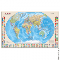 Карта настенная "Мир. Политическая карта с флагами", М-1:30 млн., размер 122х79 см, ламинированная, 
