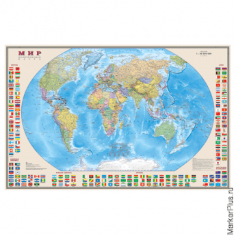 Карта настенная 'Мир. Политическая карта с флагами', М-1:30 млн., размер 122х79 см, ламинированная, 
