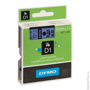 Картридж для принтеров этикеток DYMO D1, 12 мм х 7 м, лента пластиковая, чёрный шрифт, голубой фон, S0720560