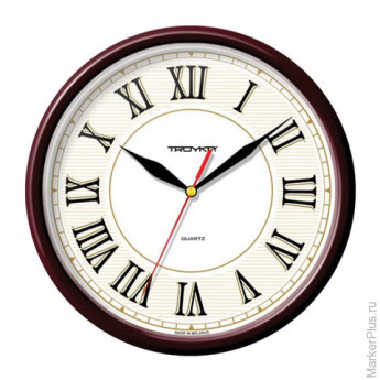 Часы настенные TROYKA 91931915, круг, белые, коричневая рамка, 23х23х4 см
