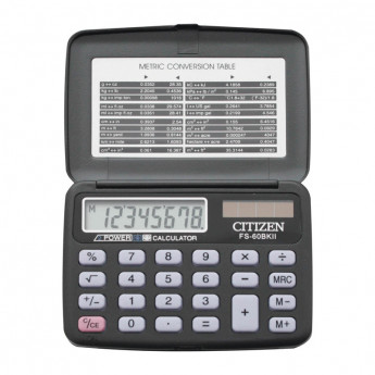 Калькулятор карманный Citizen FS-60BKII, 8 разр., двойное питание, 68*97*12мм, черный