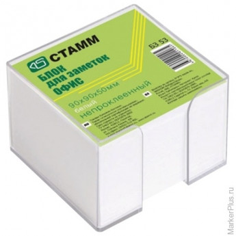 Блок для записей СТАММ "Офис"в подставке прозрачной, куб 9х9х5, белый, БЗ 53