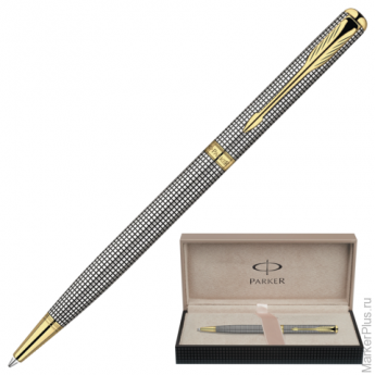 Ручка роллер PARKER Sonnet Chiselled Silver GT Slim корпус серебро, позол. детали, S0808180, черная