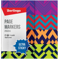 Флажки-закладки Berlingo 'Ultra Sticky' 'Zigzag', 18*70мм, бумажные, в книжке, с дизайном, 25л*4 бл., 3 шт/в уп