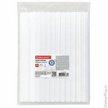 Клеевые стержни, диаметр 11 мм, длина 200 мм, прозрачные, 1 кг (48 штук) BRAUBERG, 671056, комплект 48 шт