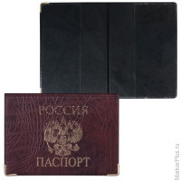 Обложка для паспорта горизонтальная с гербом, ПВХ под кожу, печать золотом, цвет ассорти, ОД-01, 5 шт/в уп