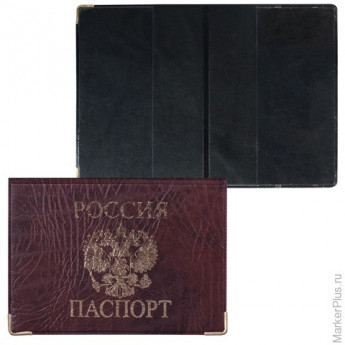 Обложка для паспорта горизонтальная с гербом, ПВХ под кожу, печать золотом, цвет ассорти, ОД-01 5 шт/в уп
