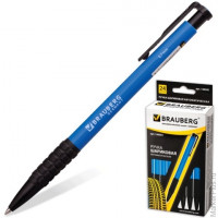 Ручка шариковая BRAUBERG автоматическая "Explorer", корпус синий, толщина письма 0,7 мм, резиновый держатель, синяя, 140581