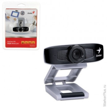 Веб-камера GENIUS Facecam 320, 0,3 Мп, микрофон, USB 2.0, регулируемый крепеж, черно-серебрянный, 32