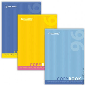 Тетрадь 96 л., А4, BRAUBERG, клетка, обложка мелованный картон, "One Colour", 3 вида, 401880, Ассорти, ассорти