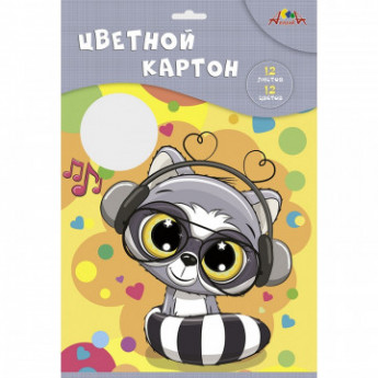Картон цветной 12л,12цв. А4 мелованный Апплика С0327