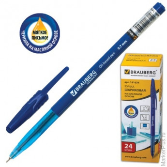 Ручка шариковая масляная BRAUBERG 'Oil Base', немецкие чернила, корпус прозрачный, 0,7 мм, синяя, 141634