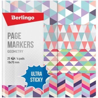 Флажки-закладки Berlingo 'Ultra Sticky' 'Geometry', 18*70мм, бумажные, в книжке, с дизайн., 25л*4 бл, 3 шт/в уп
