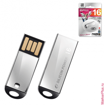 Флэш-диск 16 GB, SILICON POWER Touch 830, USB 2.0, серебристый, SP16GBUF2830V1S