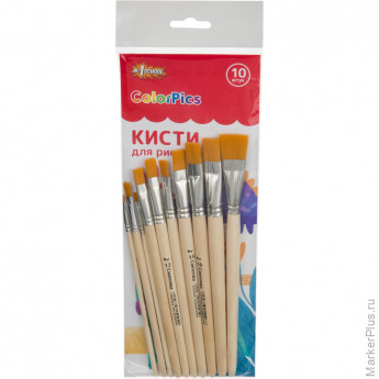 Кисть набор 10 шт.№1 School ColorPics синтетика №2,4,6,8,10,12,14,16,18,20, комплект 10 шт