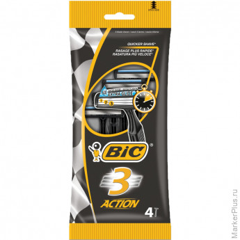 Бритва одноразовая Муж Бик Экшен 3 лезв увл.полоска П4шт/уп 9194351 черн, комплект 4 шт