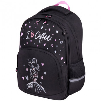 Рюкзак BRAUBERG SOFT, 2 отделения, 3 кармана, 'I love coffee', СВЕТЯЩИЙСЯ, 40х31х15 см, 270611