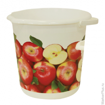 Ведро 10 л, без крышки, "Яблоки", пластиковое, пищевое, цвет белый с рисунком, IDEA, М 2426