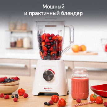 Блендер стационарный MOULINEX LM420110, 600 Вт, 2 скорости, чаша 2 л, пластик, белый, 7211003001