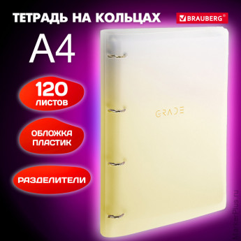 Тетрадь на кольцах БОЛЬШАЯ 305х235 мм А4, 120 л., пластик, с разделителями, BRAUBERG, Желтый, 404624 Тетрадь на кольцах БОЛЬШАЯ 305х235 мм А4, 120 л., пластик, с разделителями, BRAUBERG, Желтый, 404624