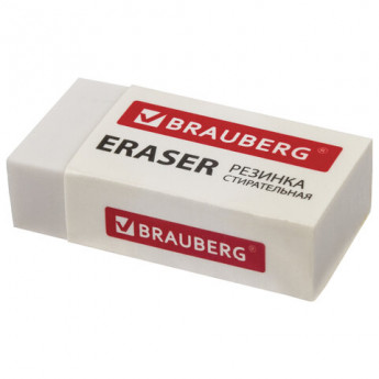Ластик BRAUBERG 'Original', 38х20х10 мм, белый, прямоугольный, картонный держатель, 228073