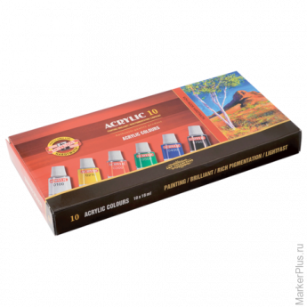 Краски акриловые KOH-I-NOOR "Пейзаж", 10 цветов по 16 мл, картонная коробка, 016270300000