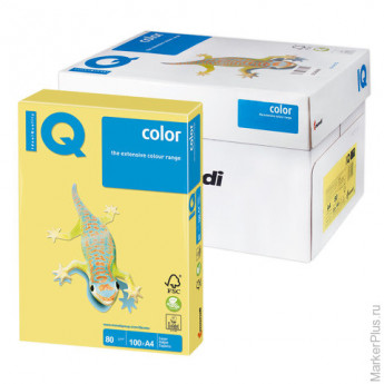 Бумага IQ (АйКью) color, А4, 80 г/м2, 100 л., умеренно-интенсив (тренд) лимонно-желтая, ZG34