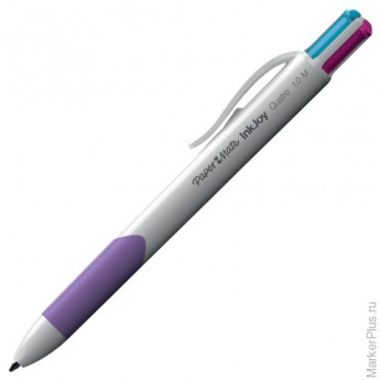 Ручка шариковая PAPER MATE автоматическая "InkJoy Quatro", 4 цвета, корпус белый (голубой, зеленый, розовый, фиолетовый), S0977270
