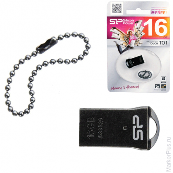Флэш-диск 16 GB, SILICON POWER Touch Т01, USB 2.0, черный, SP16GBUF2T01V1K