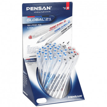 Ручка шариковая PenSan "Global-21" ассорти, 0,5мм, на масляной основе, дисплей 50 шт/в уп