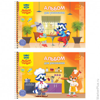 Альбом для рисования 40л., А4, на гребне Мульти-Пульти "Приключения Енота", с раскраской, 120 г/м2, 4 шт/в уп