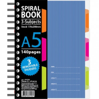 Бизнес-тетрадь 140л,кл,А5,SPIRAL BOOK Синий,евроспир,обл.пласт,раздел.84113