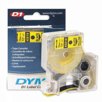 Картридж для принтеров этикеток DYMO D1, 12 мм х 7 м, лента пластиковая, чёрный шрифт, желтый фон, S