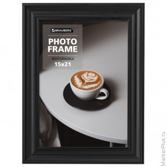 Рамка 15х21 см небьющаяся, багет 27 мм, пластик, BRAUBERG "Viscount", черная, 391256