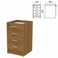 Тумба (каркас БЕЗ КРЫШКИ) приставная 'Арго', 440х450х740 мм, 4 ящика, замок, орех