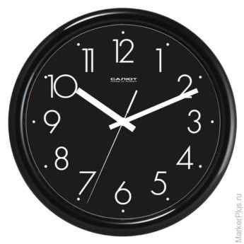 Часы настенные САЛЮТ ПЕ-Б6-266, круг, черные, черная рамка, 24,5х24,5х3,5 см