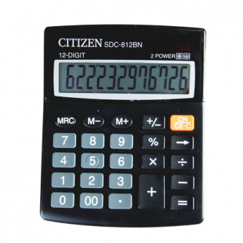 Калькулятор настольный Citizen SDC-812BN, 12 разр., двойное питание, 102*124*25мм, черный
