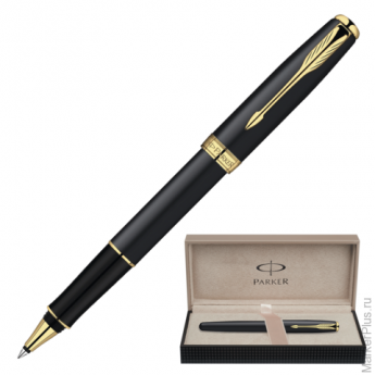Ручка роллер PARKER Sonnet Matte Black GT корпус латунь, лак, позолоченные детали, S0817970, чер