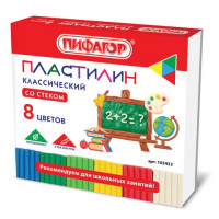 Пластилин классический ПИФАГОР ШКОЛЬНЫЙ, 8 цветов, 120 г, со стеком, 105433