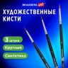 Кисти художественные набор 3 шт., синтетика (круглые № 0, 1, 2) BRAUBERG ART CLASSIC, 201031, комплект 3 шт