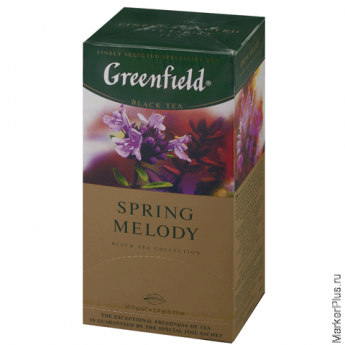 Чай GREENFIELD (Гринфилд) "Spring Melody" (Мелодия весны), черный, со вкусом чабреца, 25 пакетиков в