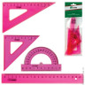 Набор чертежный средний СТАММ "Neon Cristal" (линейка 20 см, 2 угольника, транспортир), розовый неоновый, НГ14