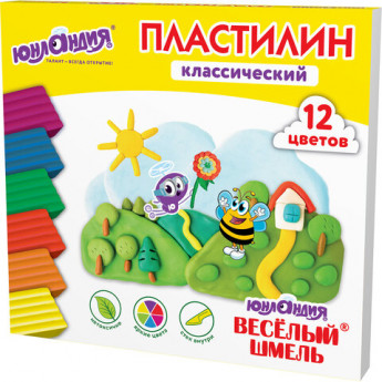 Пластилин классический ЮНЛАНДИЯ 'ВЕСЁЛЫЙ ШМЕЛЬ', 12 цветов, 240 грамм, стек, ВЫСШЕЕ КАЧЕСТВО, 106431